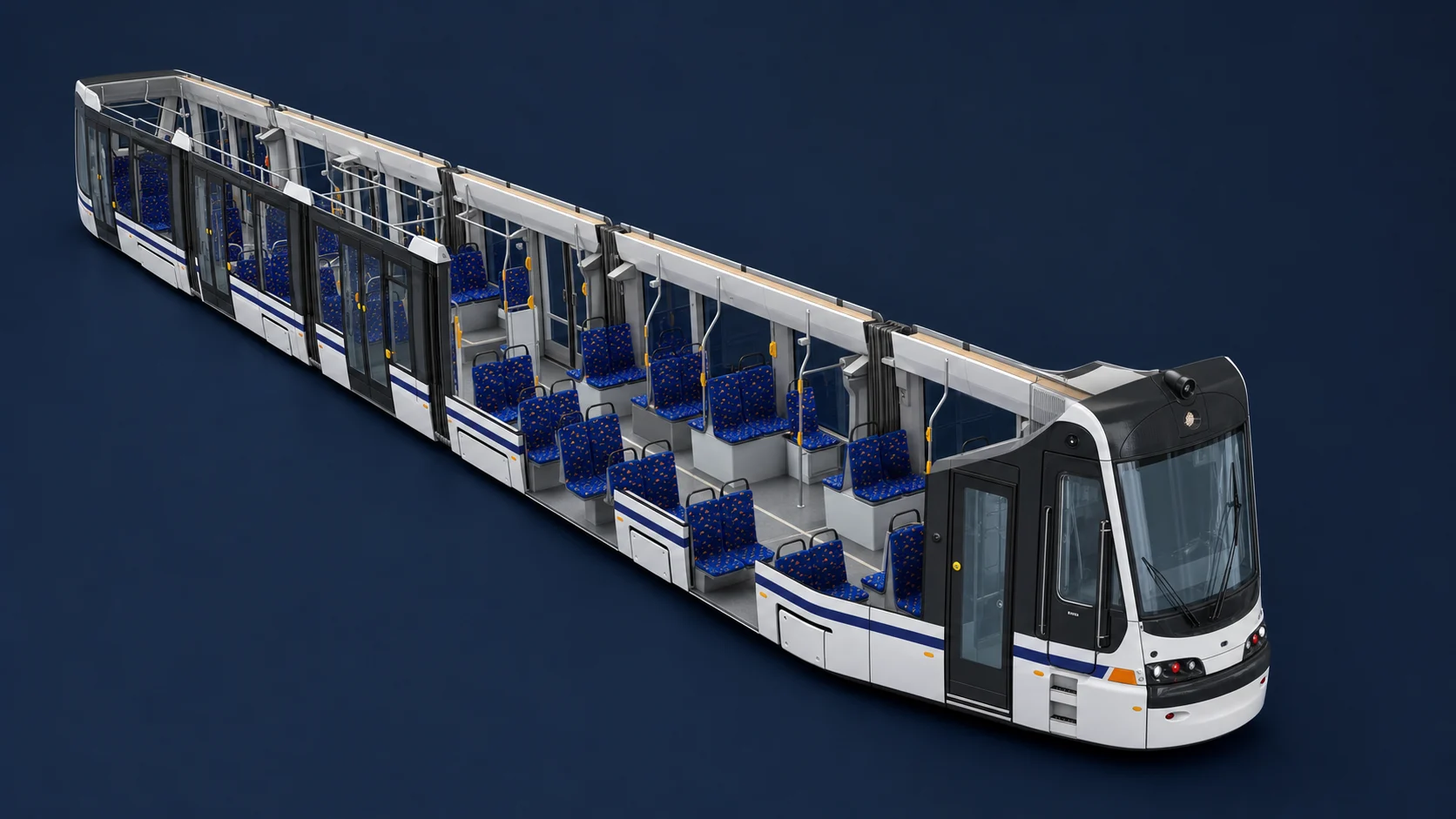 KI-Visualisierung einer Rhein-Neckar-Tram mit geöffnetem Dach